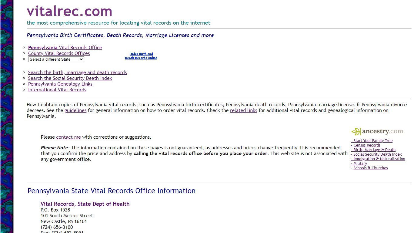 Pennsylvania Birth Certificate, Death Record, Marriage ... - Vital Records