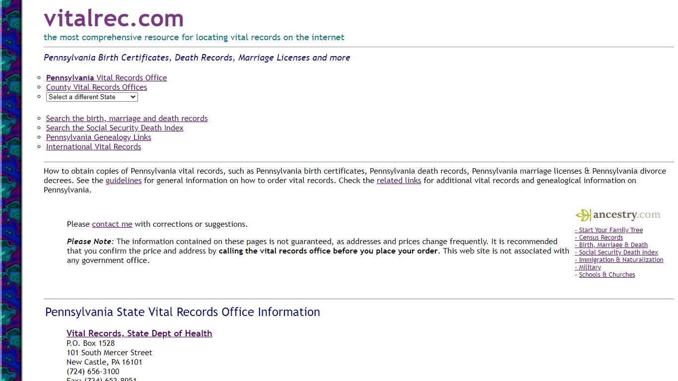 Pennsylvania Birth Certificate, Death Record, Marriage ... - Vital Records